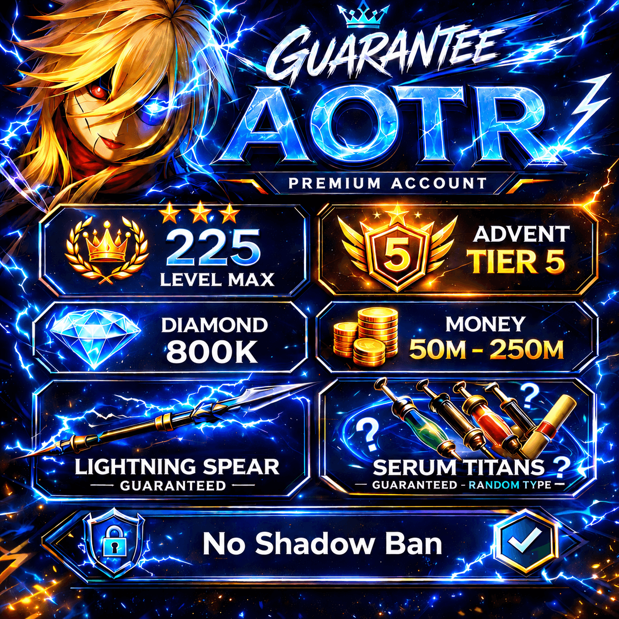 Account Level Max | ⭐️Advent 5 💎Diamond 800k ⚡️Lightning spear 💉 Serum Titans  ❌No Shadow Ban