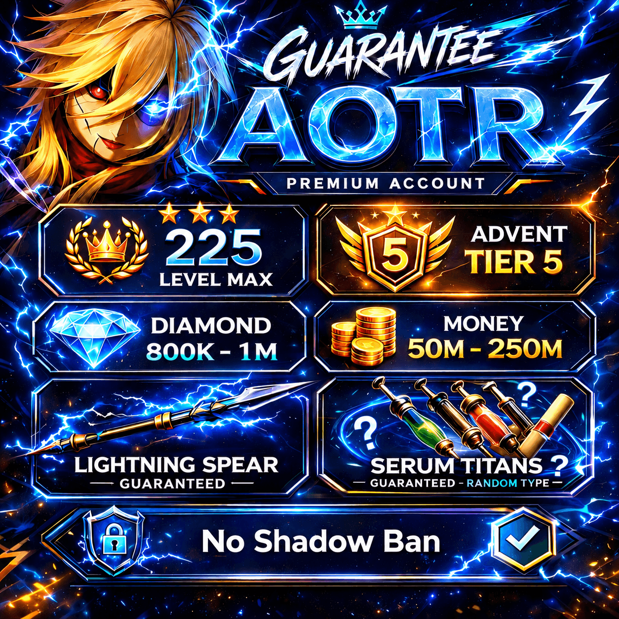 Account Level Max | ⭐️Advent 5 💎Diamond 800k - 1m⚡️Lightning spear 💉 Serum Titans  ❌No Shadow Ban